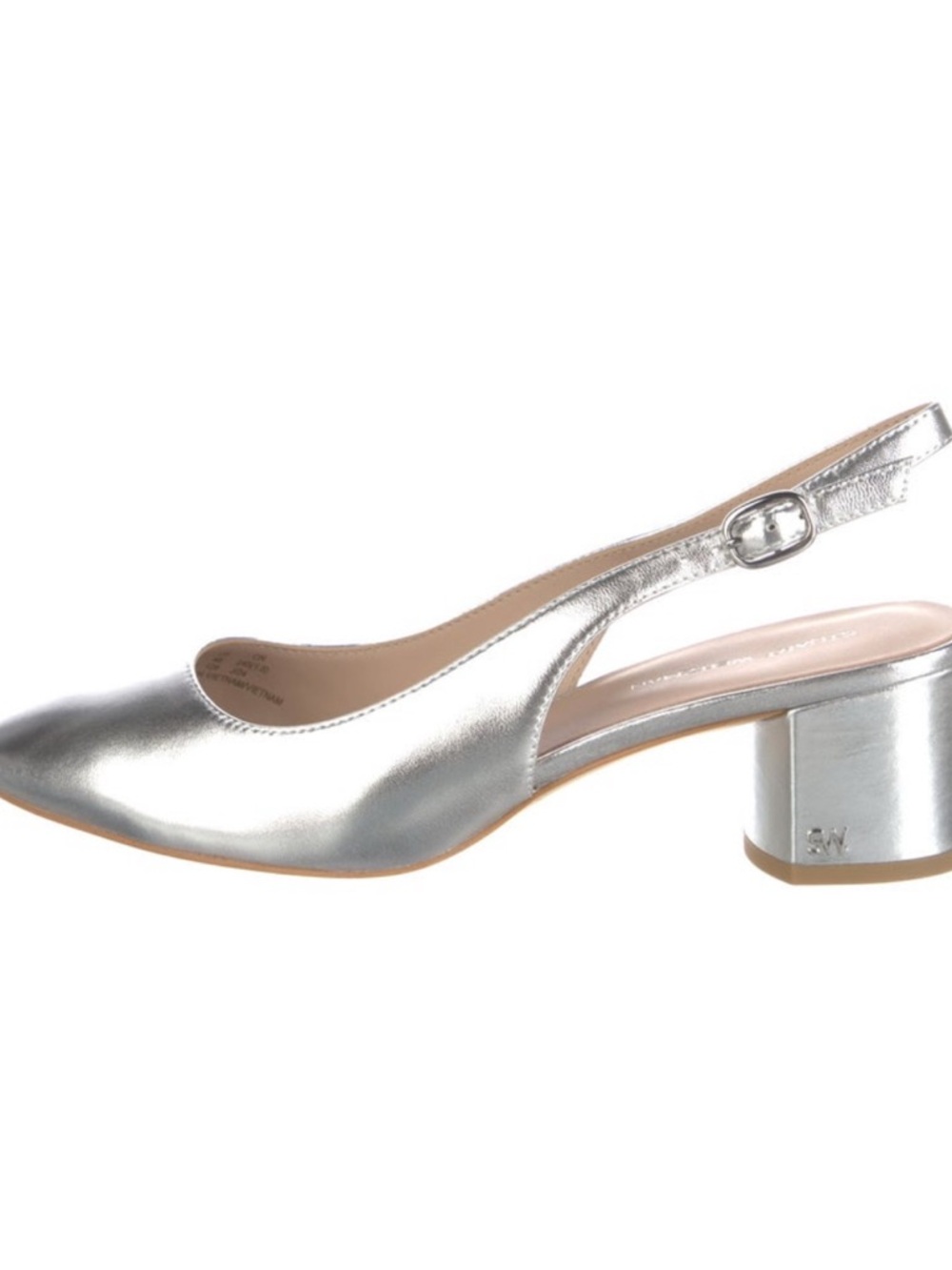 Stuart Weitzman Silver Metallic Slingback Block Heel Pumps Size 8 Never Worn